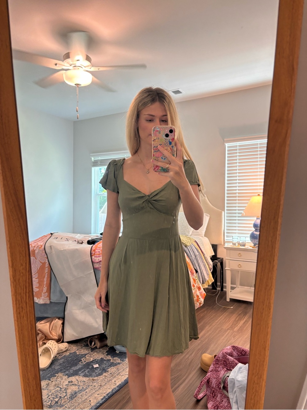 Abercrombie & Fitch Olive Green Twist-Front Mini Dress